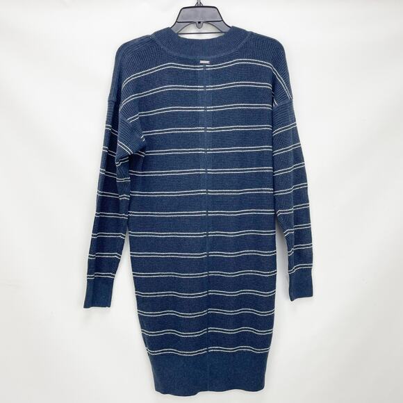 prAna Womens Milani Henley Dress Medium Nautical Stripe Blue Waffle Knit NWT - Picture 4 of 9